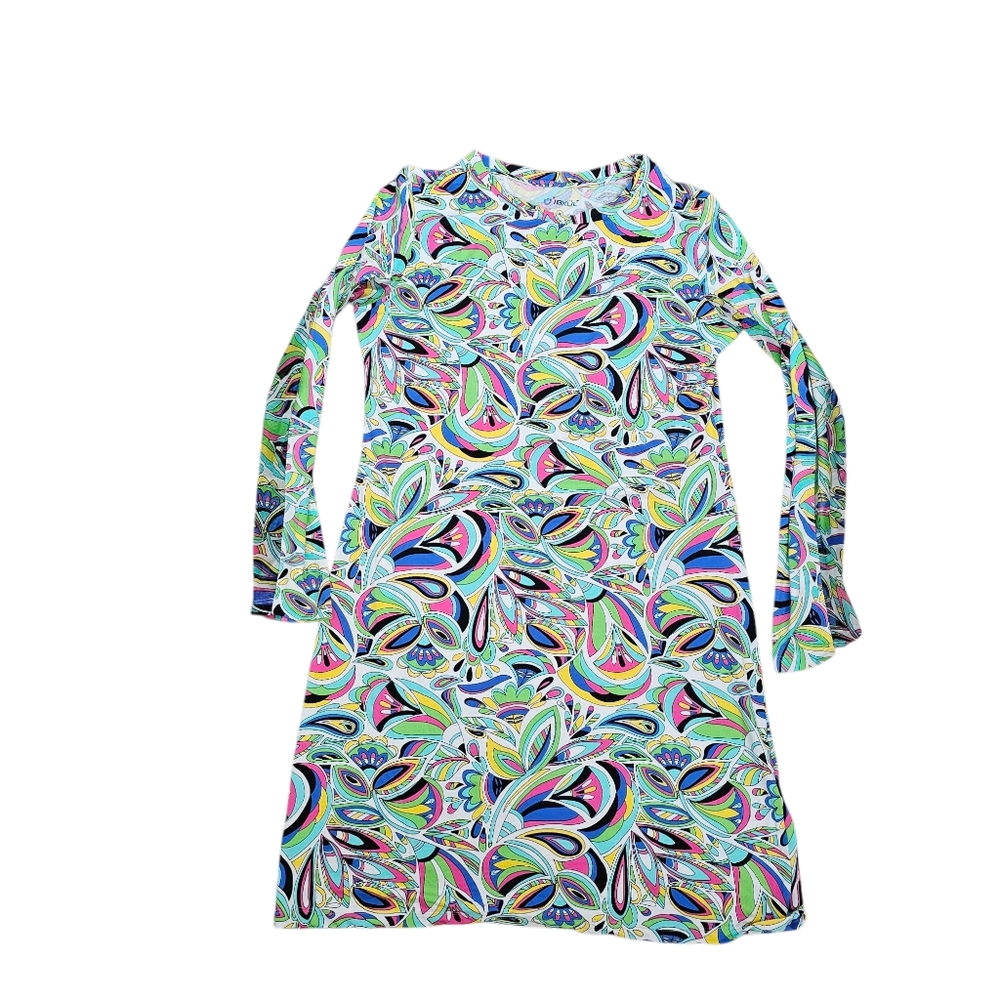 IBKUL JACKIE MULTICOLORED Long Sleeve Crew Golf Dress  Medium SPF